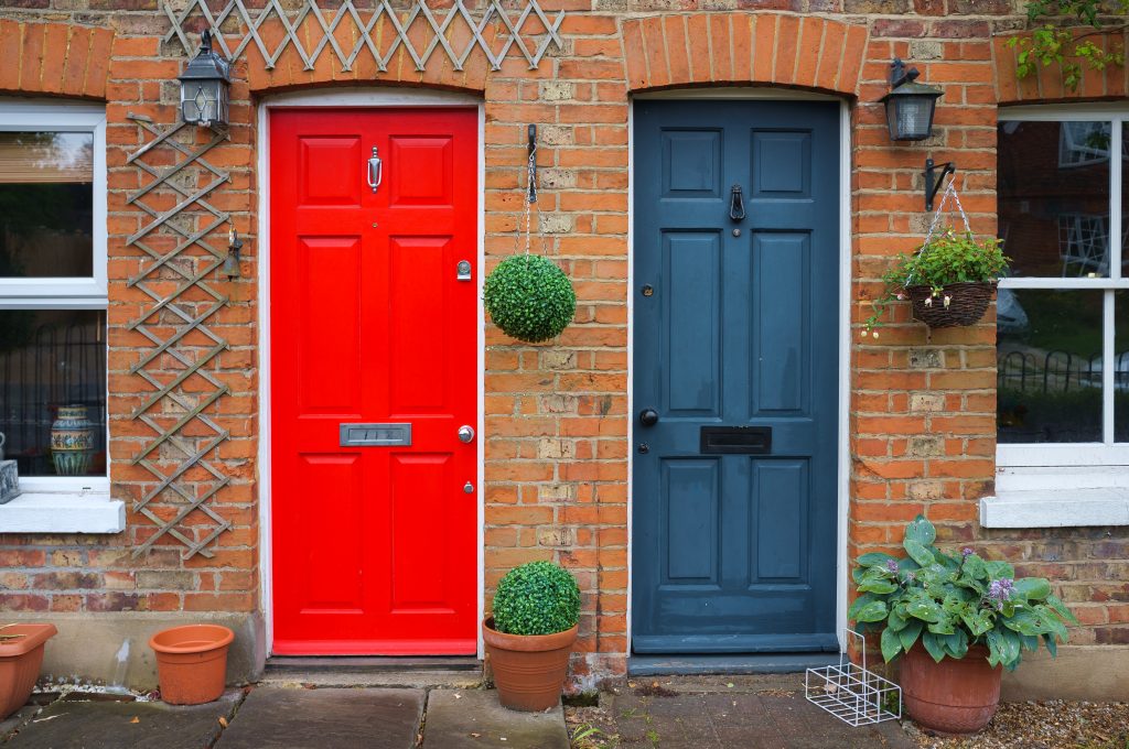 red wooden front door